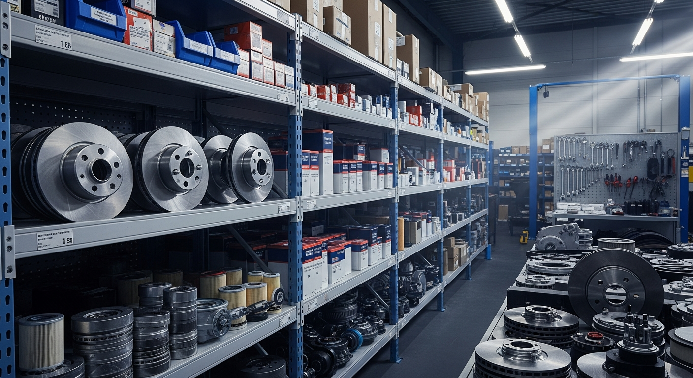 Automotive parts store with brake discs and filters